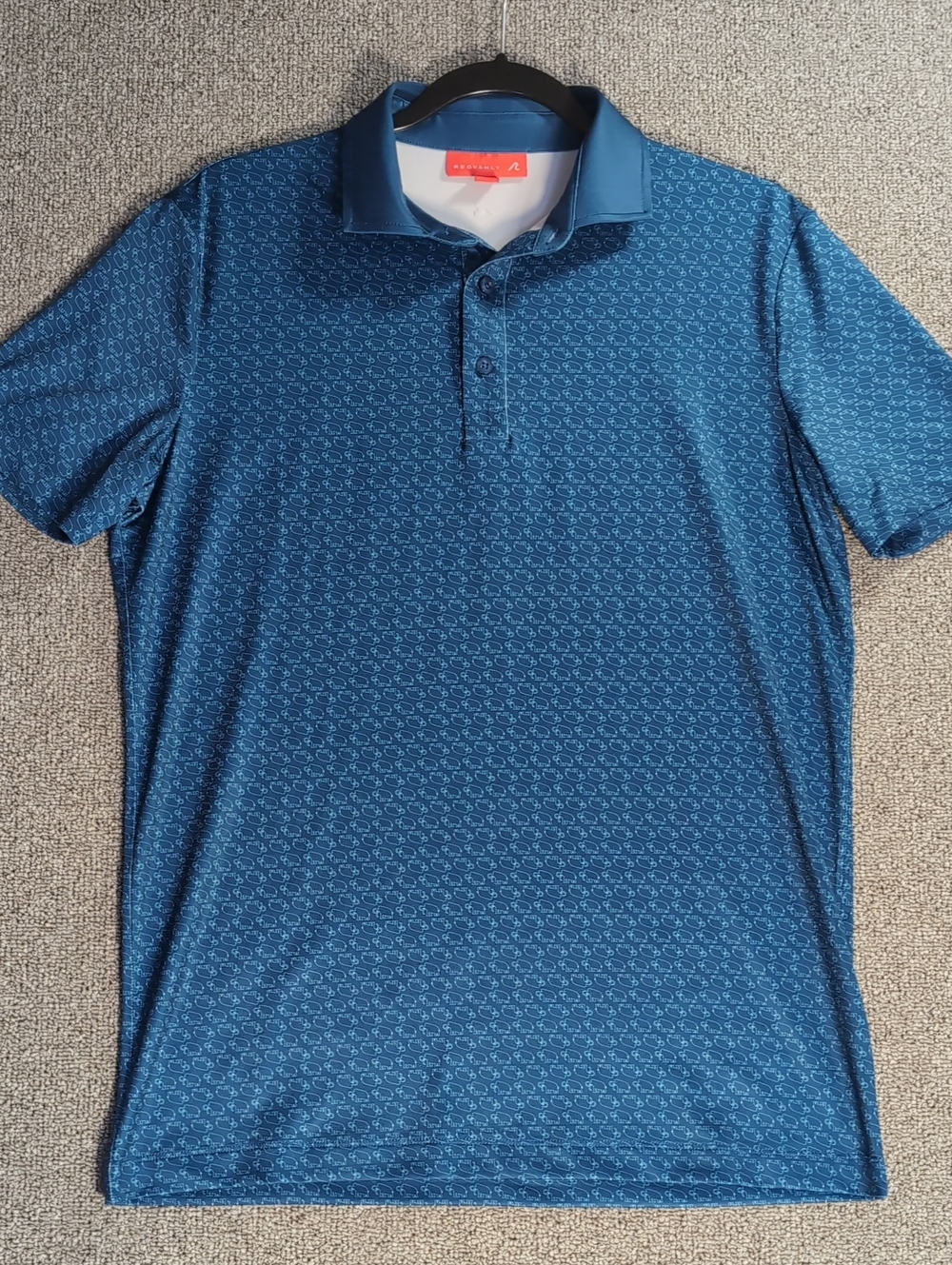 REDVANLY Blue Mammoth Print Golf Polo Shirt Performance Stretch PUREpoly Size S